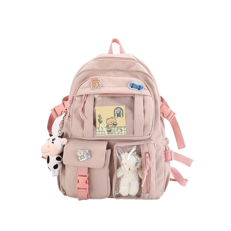 School bag, school bag leisure backpack middle school student laptop backpack, waterproof backpack, suitable as school bag, accessories plush pendant
