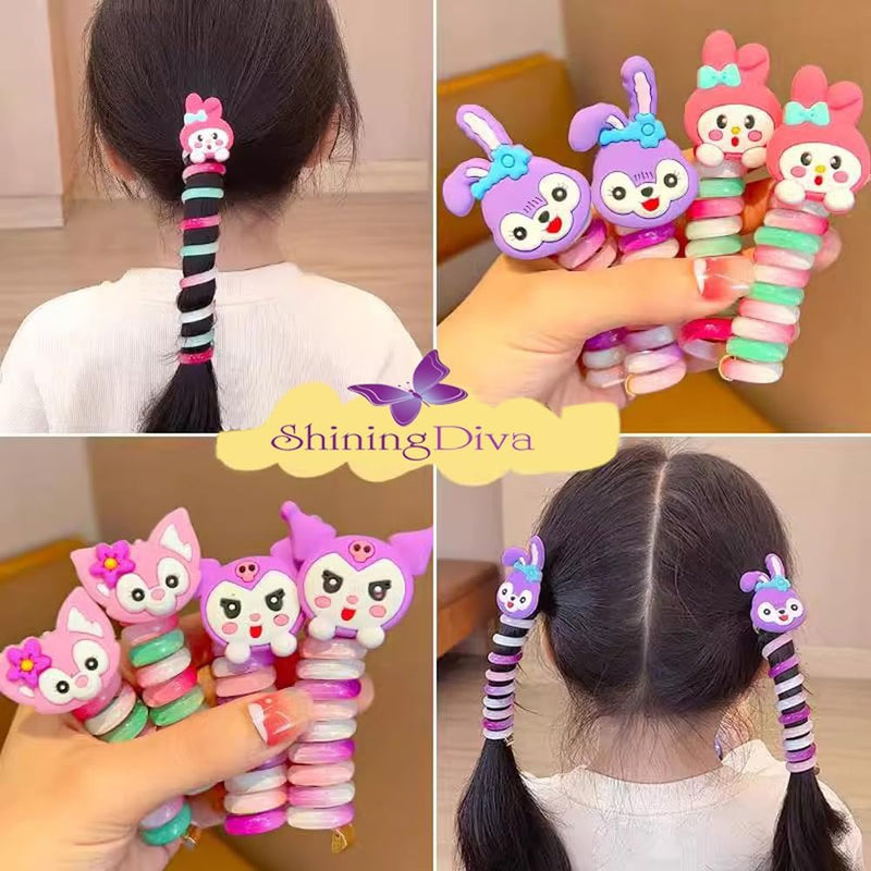 Shining Diva Fashion 5 Pcs Hair Bands Telephone Wire Spiral Braided Hair Ties Ponytail Holder Hairbands Cute Cartoon Hair Accessories for Girls Kids Women (15904ZB)