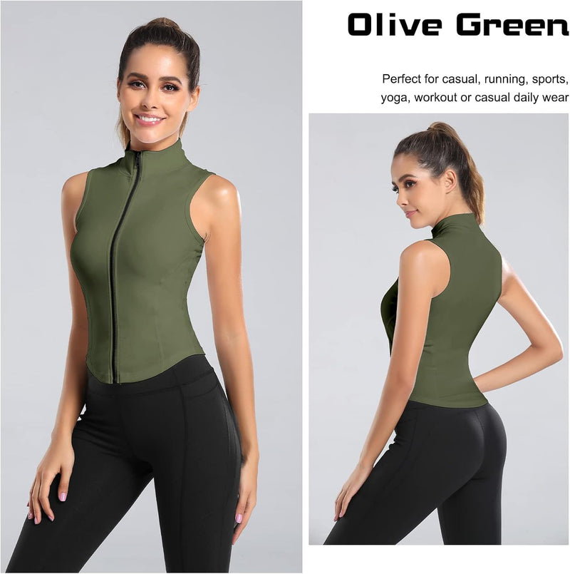 KEOYA Women Sleeveless Athletic Tank Top Slim Fit Full Zip Shirts for Gym Yoga Workout Running Track
