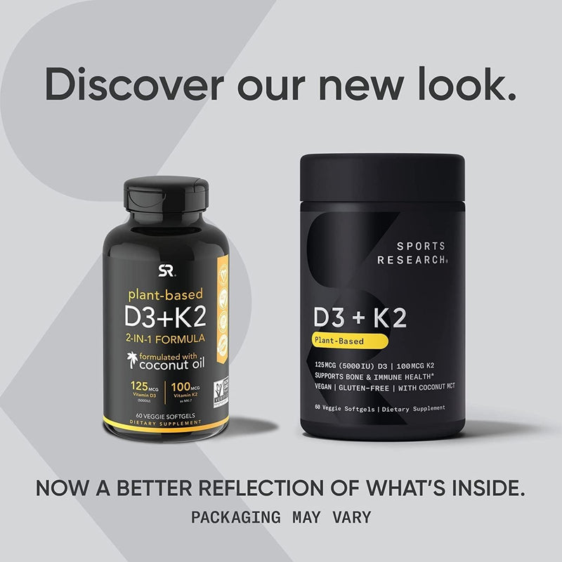 Vitamin K2 + D3, 100 mcg/5000 IU, 60 Veggie Softgels