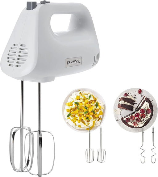 Hand Mixer (Electric Whisk) 300W with 5 Speeds + Turbo Button, Twin Stainless Steel Kneader and Beater for Mixing, Whipping, Whisking, Kneading HMP20.000WH White - 450W