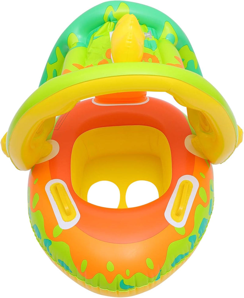 Baby Swimming Float Ring Dinosaur Shaped Inflatable Baby Pool Float Ring with Sun Canopy Waist Swim Water Toys Accessories for Toddler Age of 3-36 Months