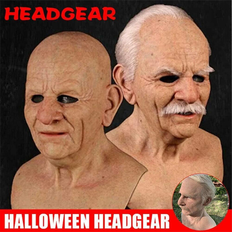 Realistic Latex Old Man Mask Male Disguise Halloween Fancy Dress Head the Elder Old Man Headgear for Masquerade Halloween Realistic Headgear Decoration Human Wrinkle Scary Hat Creepy Wrinkle Mask (E1)