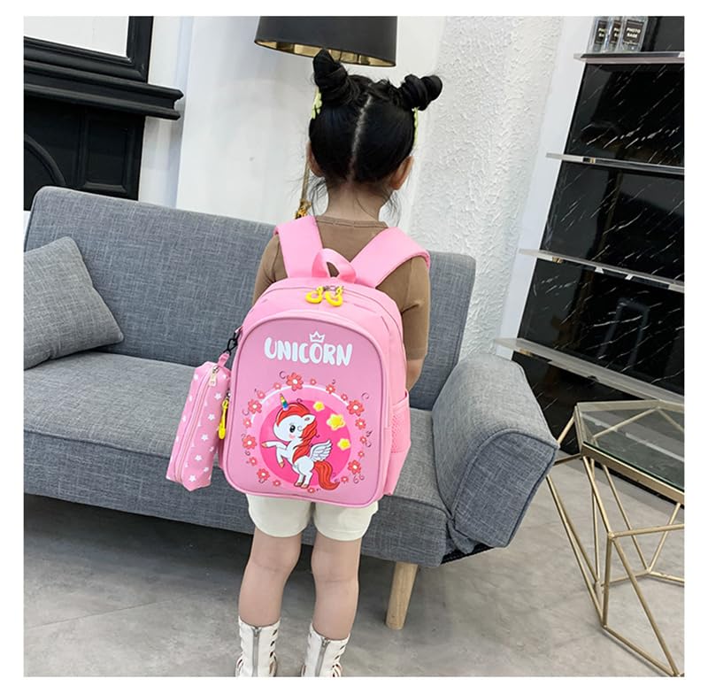 BBAUER Unicorn Backpack for Girls, Cute Kids School Bags with Pencil Pouch, Toddler Backpack, Lightweight Preschool Bookbag for Elementary Kids, for 3-12 Year Old, Pink