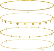 Metal Waist Chains for Woman, Adjustable Body Link Belt, Multilayered Belly Waist Chain Set, Glamorous Belly Jewelry Waist Belt for Women, Perfect for Summer Beach, Jeans, Dresses (4 Pieces)