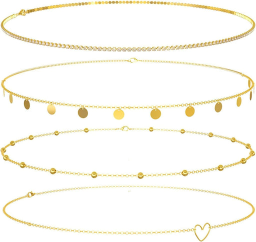 Metal Waist Chains for Woman, Adjustable Body Link Belt, Multilayered Belly Waist Chain Set, Glamorous Belly Jewelry Waist Belt for Women, Perfect for Summer Beach, Jeans, Dresses (4 Pieces)