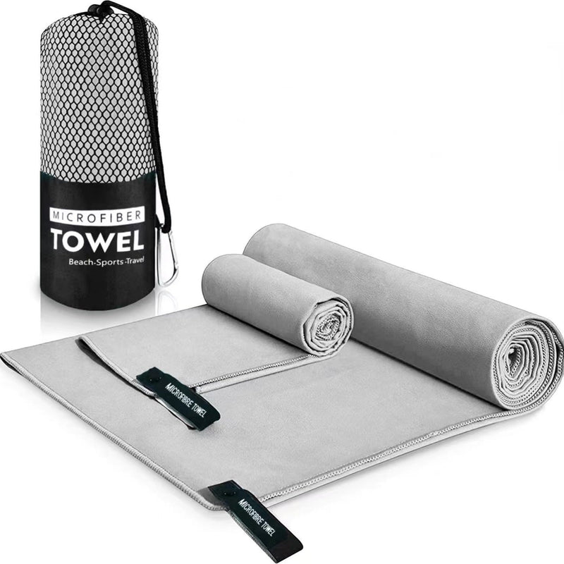 SKY-TOUCH 2 Pack Quick Drying Gym Towel with Carry Bag, Soft Microfiber Lightweight Sport Sweat Towel, Perfect for Beach Gym Yoga Pool Travel Camping Sports Swim, 2 SIZE - 60x124 & 40x60cm - 2 size