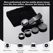 3 in 1 Phone Camera Lens Kit with 160 Degree Fisheye and Macro Lenses for Mobile Photography, Universal Clip-on Design compatible with iPhone, fits Samsung, and for Huawei Smartphones, Black