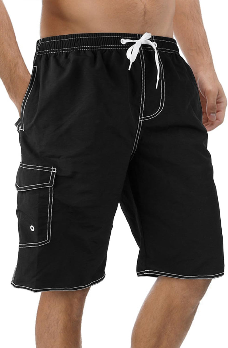 Men Trunk Style Swim Trunks - Black