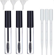 Refillable Empty Mascara Tube E with Rubber Inserts, Funnels and Transfer Pipettes with Eyelash Wand (Clear, 10ml)- Pack of 3