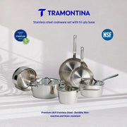 Tramontina Since 1911, 9-Piece Tempo Tri-Ply Base Stainless Steel Cookware Set with Glass Lids, Pots and Pans Kitchen Set, Induction-Ready, Oven-Safe, Dishwasher-Safe 37240028
