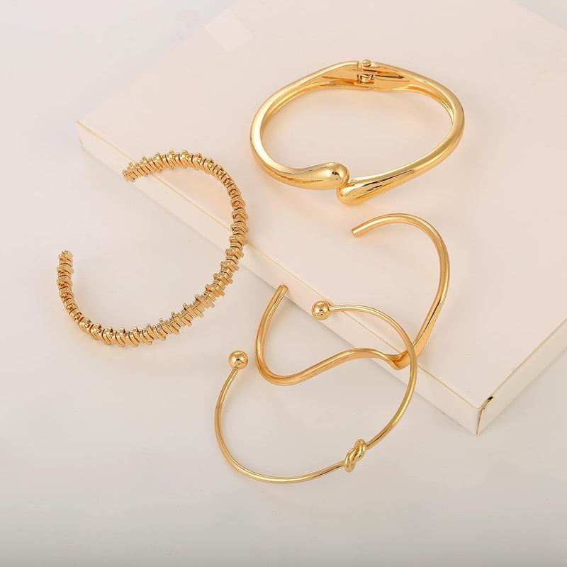 Gold Bangle Bracelets for Women Gold Plated Chunky Cuff Bangle Bracelet Stackable Multi Layer Bangles Fashion Jewelry Set