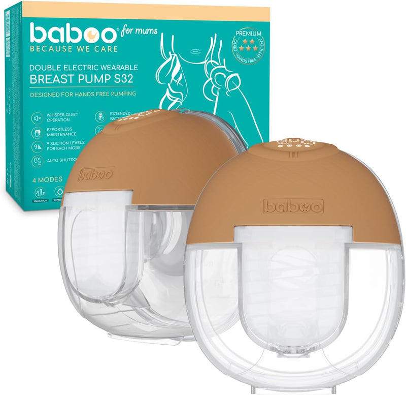 Baboo Electric Breast Pump - Hands-Free Wearable Pump for Moms - Single Wireless Breast Pumps, Low Noise, 4 Modes & 9 Suction Levels, USB Rechargeable, 24mm Flanges, 180ml Capacity (Single) - Double 2