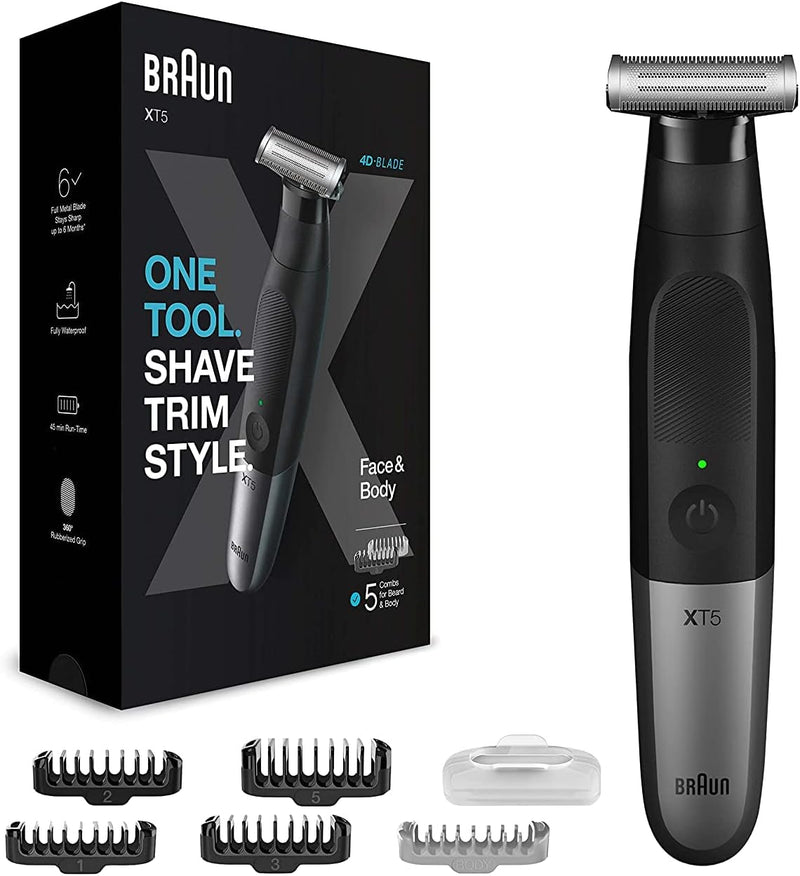 Braun Series X All-in-One Showerproof Beard Trimmer, Shaver, and Body Groomer for Men, with 5 combs for Face & Body, Gifts for Men, XT5100, black/silver - XT 5100