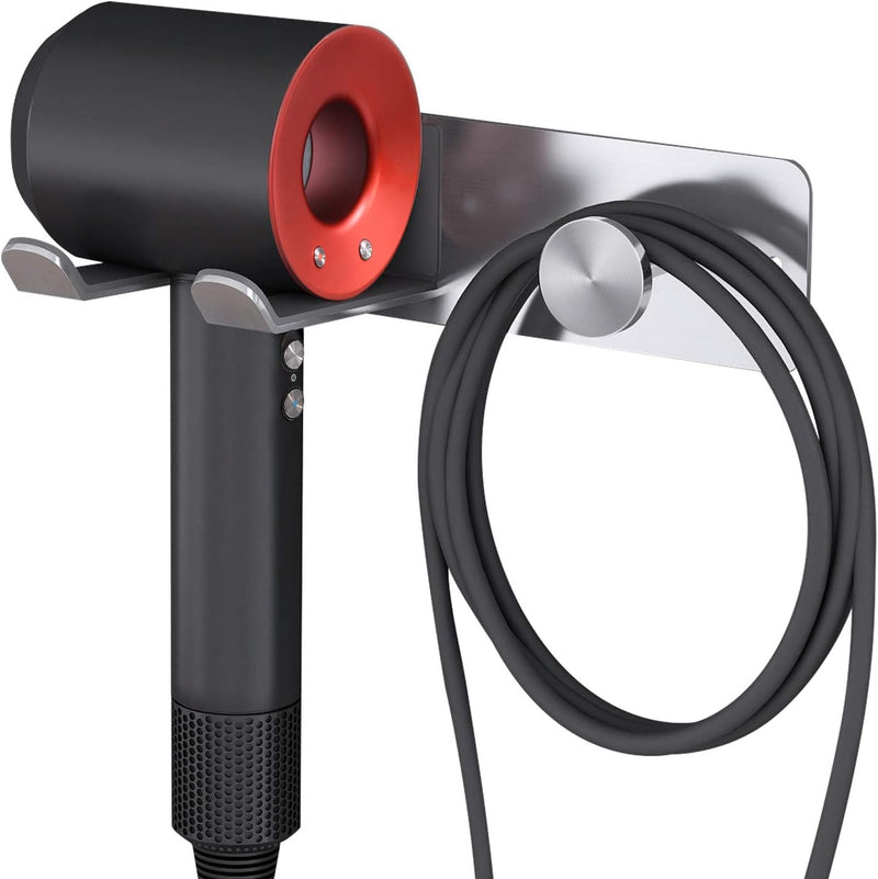 Hair Dryer Holder Wall Mounted, New Upgrade Stainless Steel Self Adhesive Blow Dryer Holder Rack for Dyson Supersonic Hair Dryer,Black - Silver