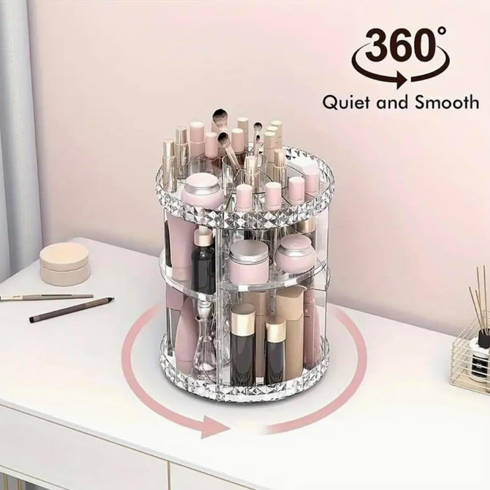 GENZY Rotating Makeup Organizer | Premium 360 Spinning Storage Case | Clear Acrylic Cosmetic Storage & Bathroom Organizer, Transparent, for Perfume, Beauty, Make up, Lipstick, Brushes