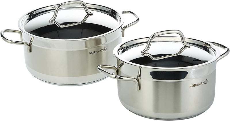 Korkmaz Alfa 9 Pieces Tri-Ply Bottom Stainless Steel Cookware Set Sandwich Bottom Induction Compatible Cookware Pots and Pans Set Silver - KA1660 - SILVER