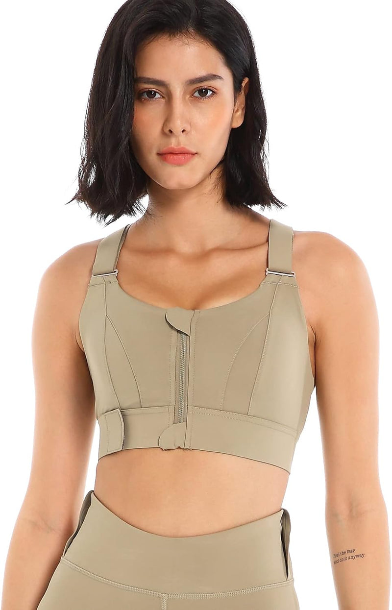 Sports Bra for Women High Impact Work Out Bra with Support Front Zipper Gym Padded Bras with Adjustable Straps