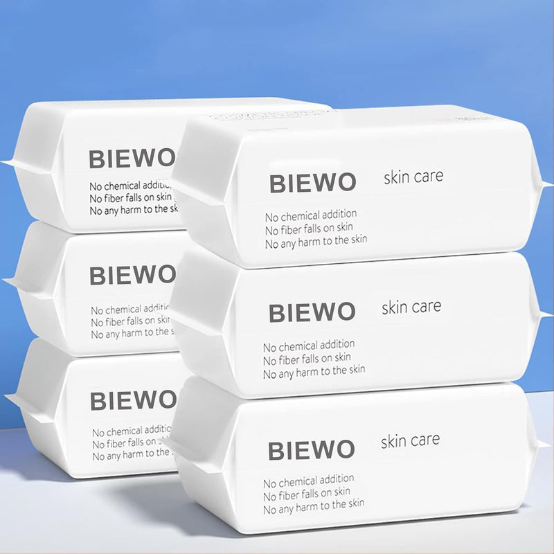 BIEWO Disposable Face Towel, Cotton Tissue Soft Dry Wipes for Women, Simple Cleaning Facial Tissues Dry Wet Dual Portable Use for Sensitive Skin & Baby & Makeup Remover & Personal Care (2 PACK=200PCS)
