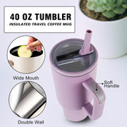 40 oz Tumbler with Handle and Flip Straw Insulated Cup Reusable Stainless Steel Water Bottle Travel Mug Cupholder Friendly, Black