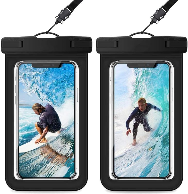 SKY-TOUCH 2 PACK Universal Waterproof Phone Case, with Neck Strap and Touchscreen for Swimming & Outdoor, 7'' Compatible with Mobile Phone, Black - 2 pack