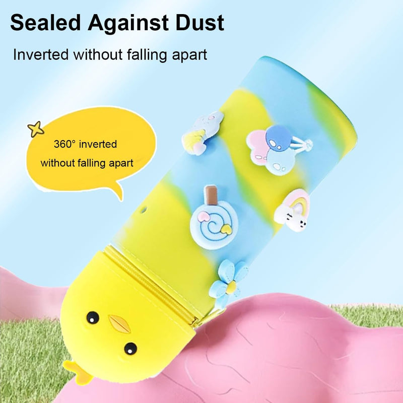 Pencil Case Girls Zip Stand Pencil Case Girls Silicone Soft Kawaii Table Pen Holder School Pencil Case Shake Pen