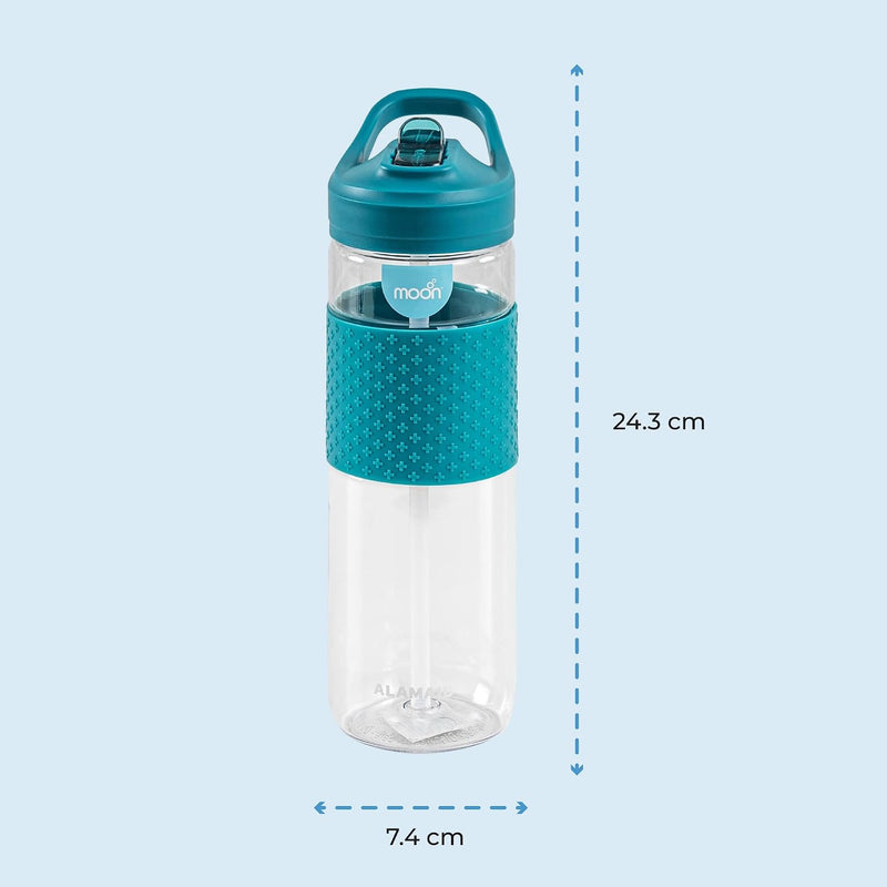 WrinkleFree 700ml Sipper Bottles with silicone sleeve for Kids - Portable for Indoor/Outdoor Activities - SpillProof & Break Resistant - BPAFree- Idea for Children - Blue