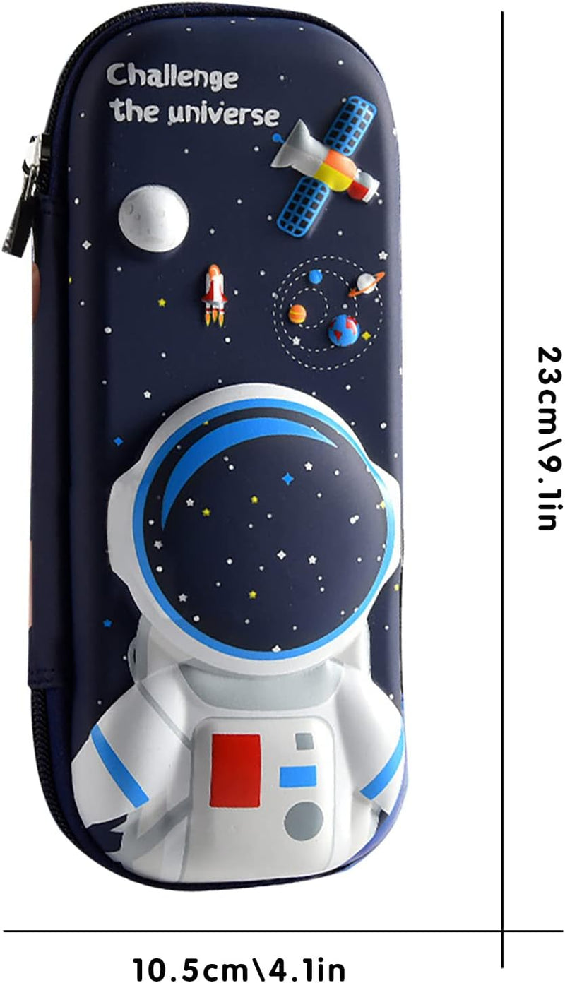 Pencil Case for Kids Boys, Astronaut Large Capacity Waterproof Pencil Box with Compartments, Cute Pen Pouch for Kindergarten and School (Black)