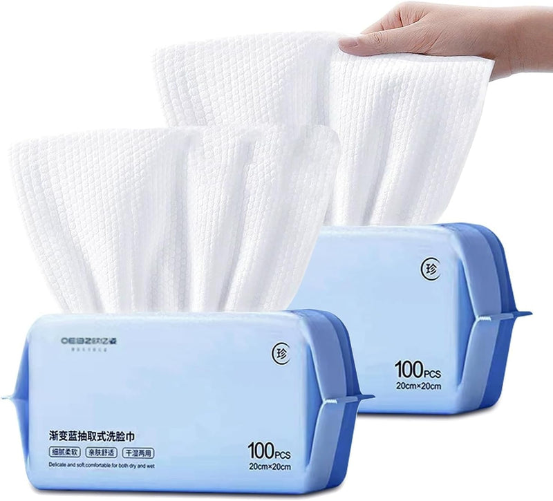 Disposable Face Towel, 200 Count Soft Cotton Facial Dry Wipes, Lint-Free Dry Wipes, Multi-Purpose for Skin Care, Make-up Wipes, Face Wipes and Facial Cleansing Large packing, for Sensitive Skin