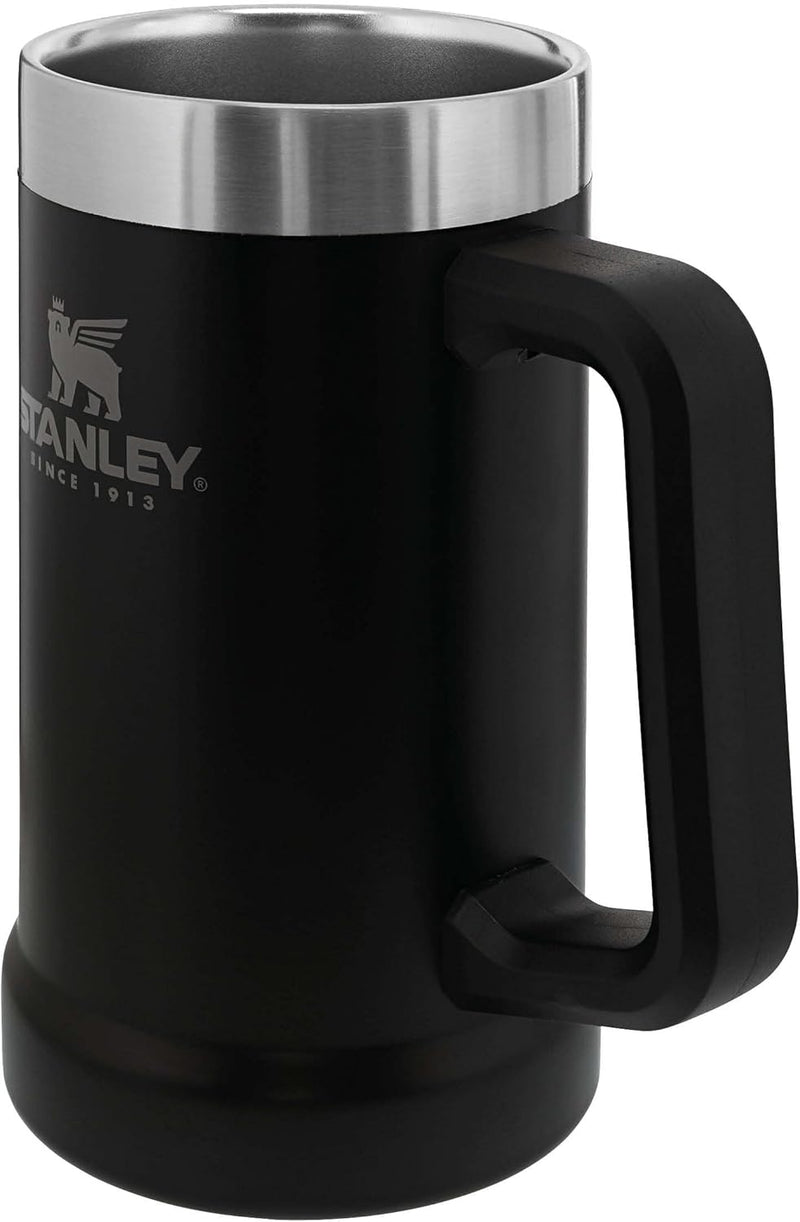 Adventure Vacuum Beer Stein 0.7L Hammertone Green Travel Mug Keeps Beer Cold for 7 Hours - Stainless Steel with Handle - Vintage - Dishwasher Safe - Matte Black