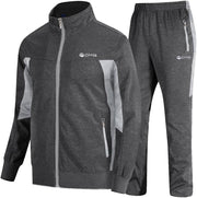 Men's Tracksuit, 2-Piece Set, Casual, Athletic Sweat Suit with Full Zipper, for Jogging, Warm-Up - 03 Dark Grey+light Grey