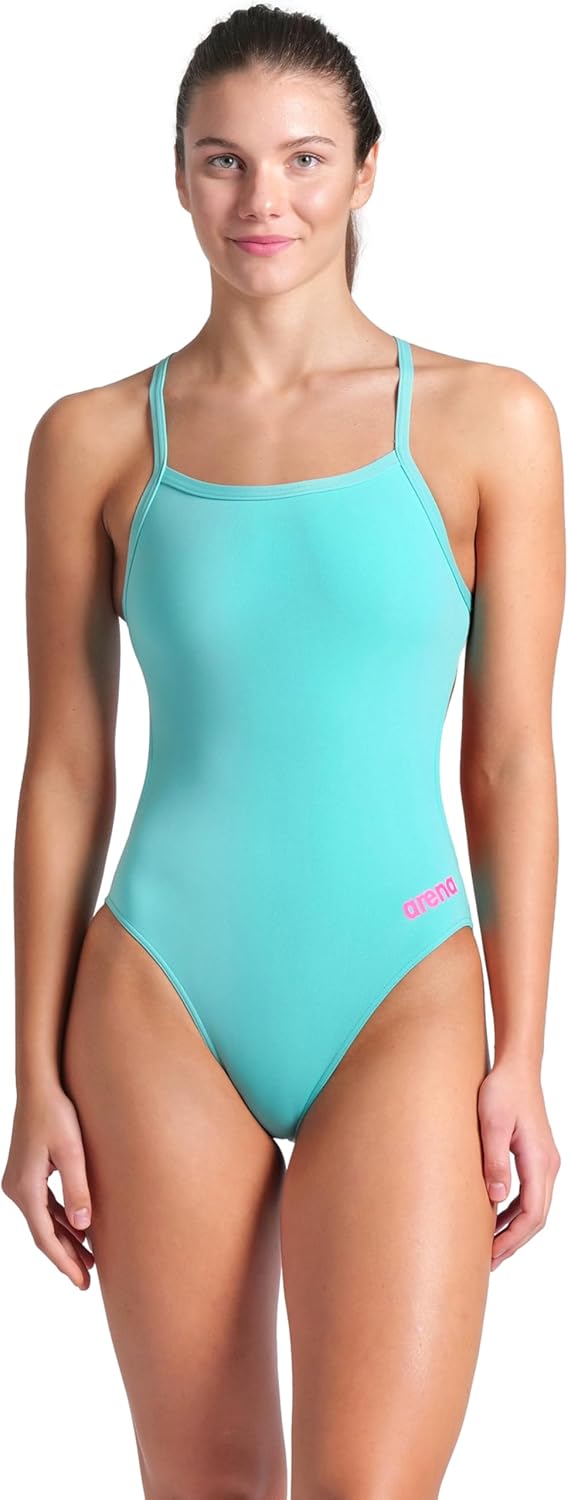 womens Arena Women's Challenge Open Back Maxlife One Piece Solid Team Swimsuit One Piece Swimsuit - Water/Shocking Pink