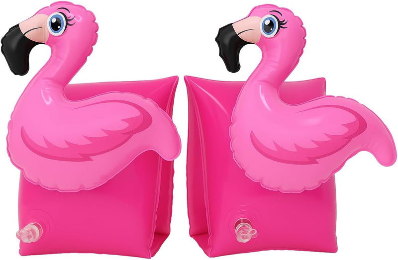 FLOBO Kids Arm Bands 25x15CM Inflatable Floaties for Ages 3-6 Cute Swim Armbands in 9 Fun Designs (Unicorn, Dinosaur, Bear, Donut & More) Safe, Easy to Use, Pool & Beach Ready - Flamingo