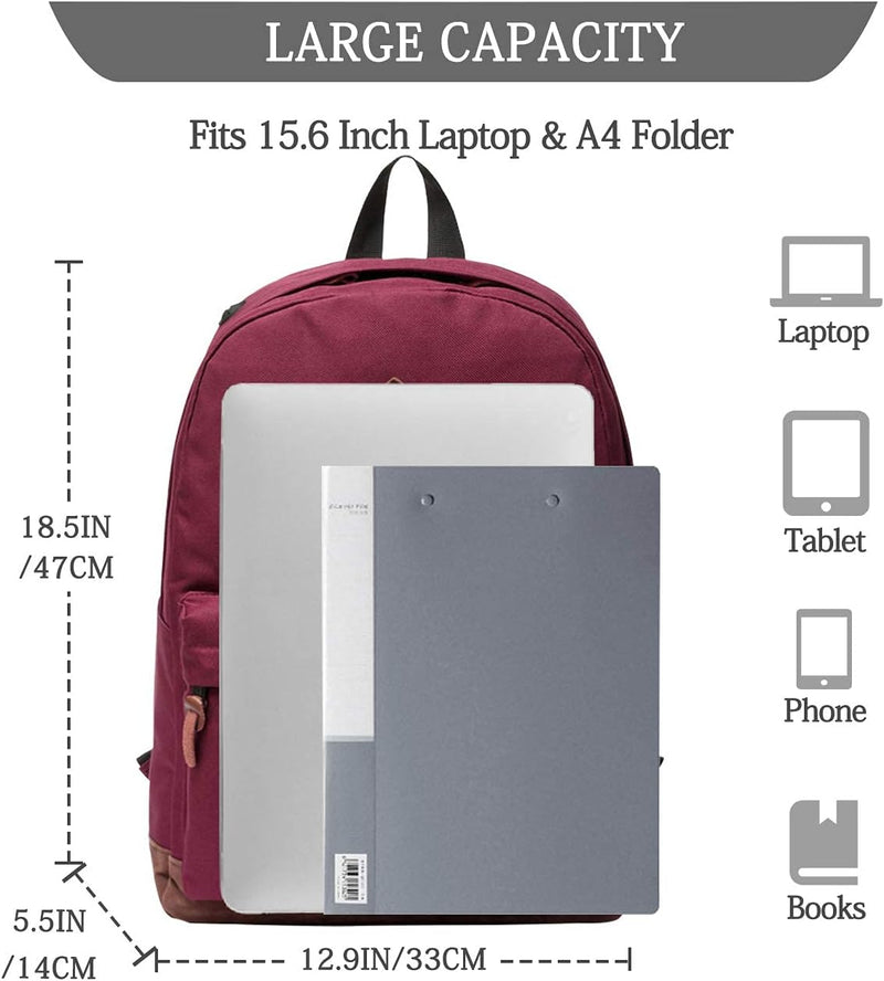 VASCHY Men's Backpack, Women's Waterproof School Bag, Boy Girl Computer 15.6 Inch Vintage for School, College, Work, Travel, Leisure