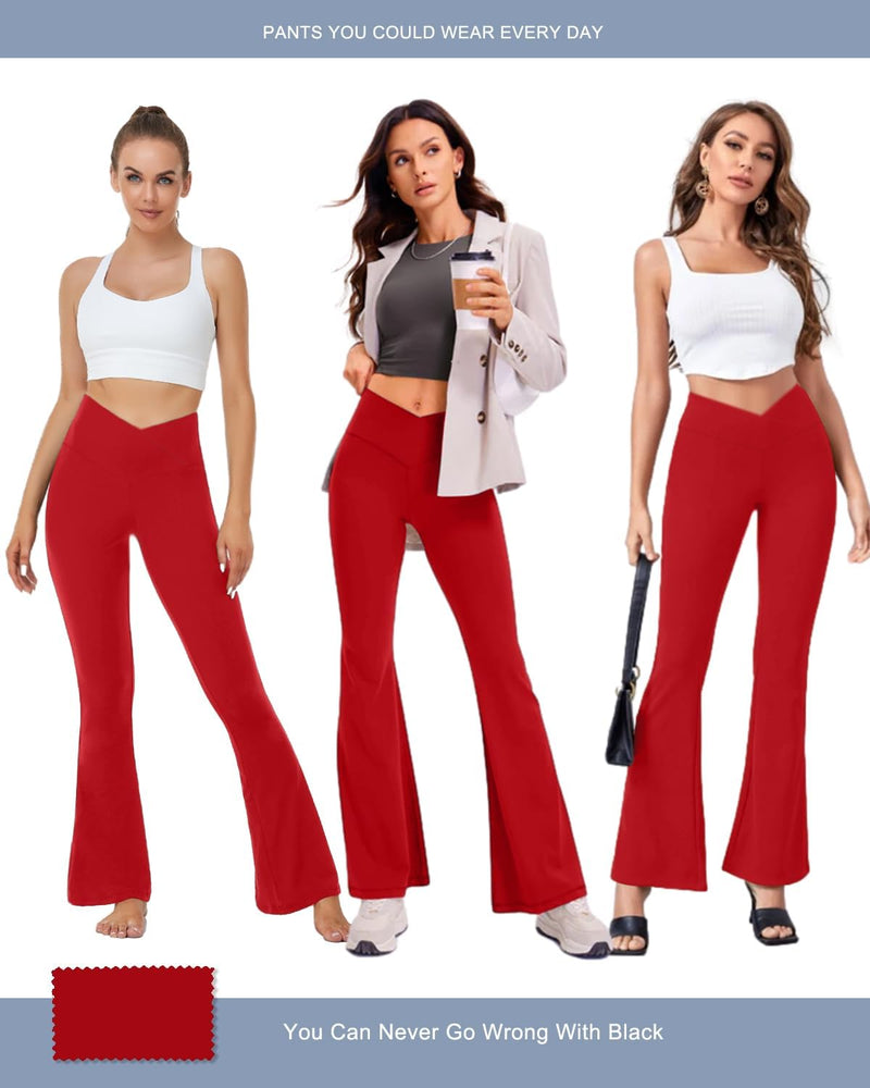 Aoliks Crossover Flare Leggings for Women,High Waisted Bootcut Yoga Pants Workout Bell Bottom Leggings