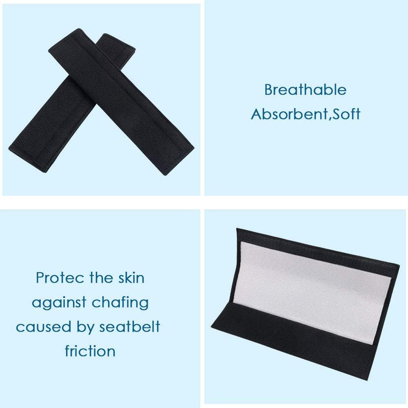 URAQT Car Seat Belt Pad Cover 2 Pack, Car Seat Belt Pads Safety Belt Strap Luggage Shoulder Pad for Adults and Children, Black