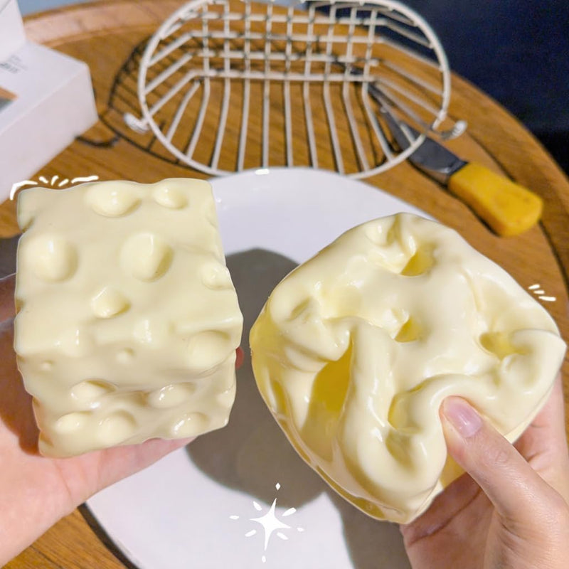 SLEEPHEAD 10cm Large Cheese Squishy Slow Rising Cute Cheese Block Fidget Toy for Anxiety Relief Soft Silicone Squeeze Cheese Squishy Toy for Adults Teens Desk Decor & Party Favor