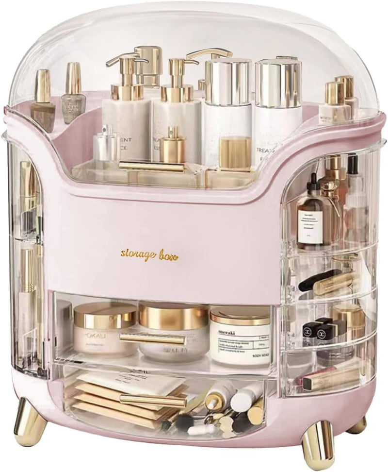 Kousee Makeup Storage Organizer, Large Skincare Organizers Cosmetic Display Case with Lid,Lipstick Organizer and Transparent Cover, Makeup Box for Bedroom Vanity Desk Countertop Bathroom -White