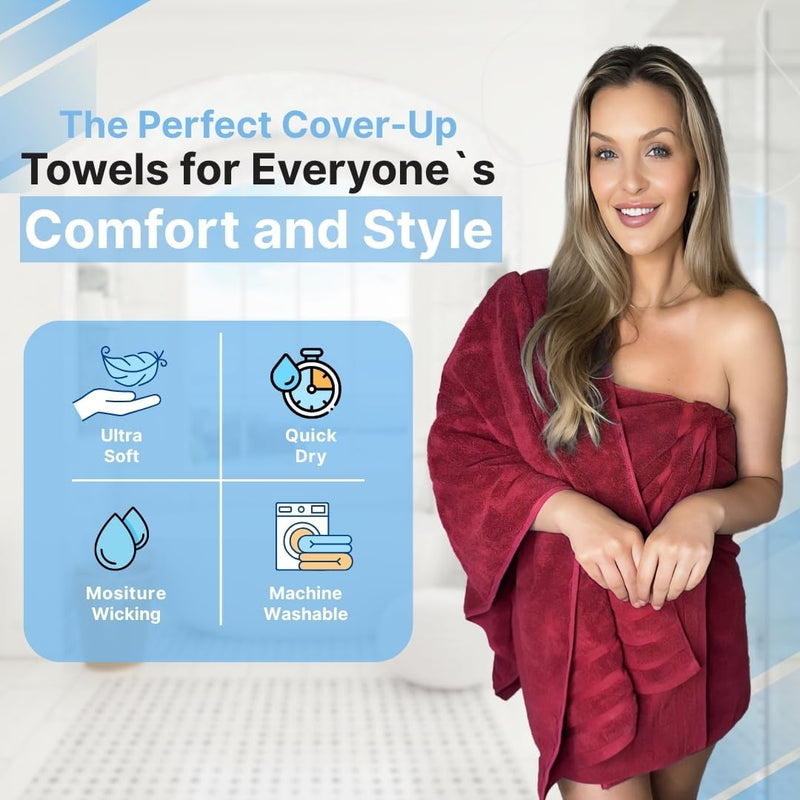 Infinitee Xclusives Premium Cotton Bath Towels Set of 2 (70 x 140 cm) Soft, Highly Absorbent, Quick Dry Towels - Perfect Towels for Bathroom, Gym, Spa & Hotel (Brilliant White)
