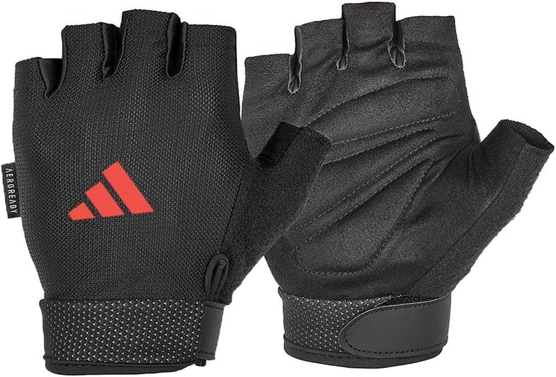 adidas Essential Adjustable Fingerless Gloves for Men and Women - Padded Weight Lifting Gloves - Adjustable Wrist Straps for Tailored, Secure Fit - Black/Red XL