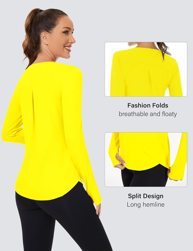 Rapbin Women's UPF 50+ Sun Protection T-Shirts Long Sleeve Boat Neck Workout Lightweight Quick Dry Top with Thumb Hole