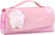 Large Capacity Pencil Case, 3 Compartments Pouch Pen Bag for School Kids Teen Girl, Students Stationery Organizer Stress Release Pencil Case(Pink)