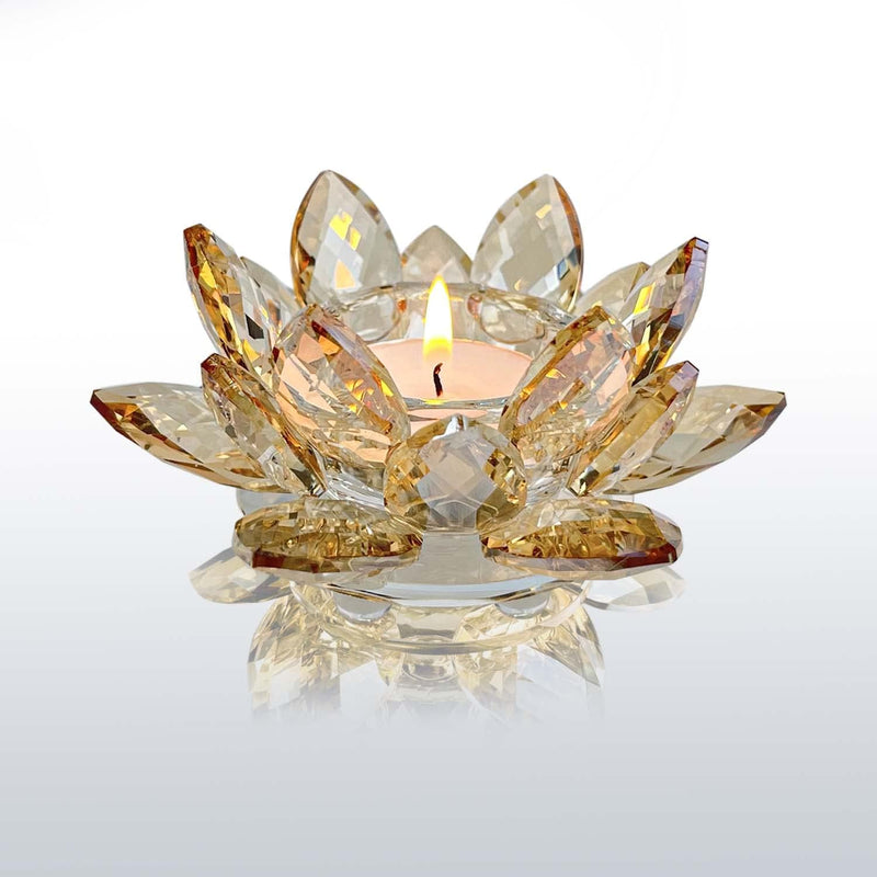 Kolnlala Crystal Lotus Flower Tealight Candle Holders/Glass Tea Light Candlestick Decor Decoration for Christmas Home Wedding Party… (Clean 1pc)