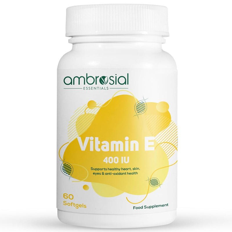 Ambrosial Vitamin E Capsule for face & Skin VIT E 400 IU supplements| Natural & Pure Vitamin E High Strength Capsules| Hair Skin & Nail Vitamins for Women & Men (Pack of 1-60 Softgels)