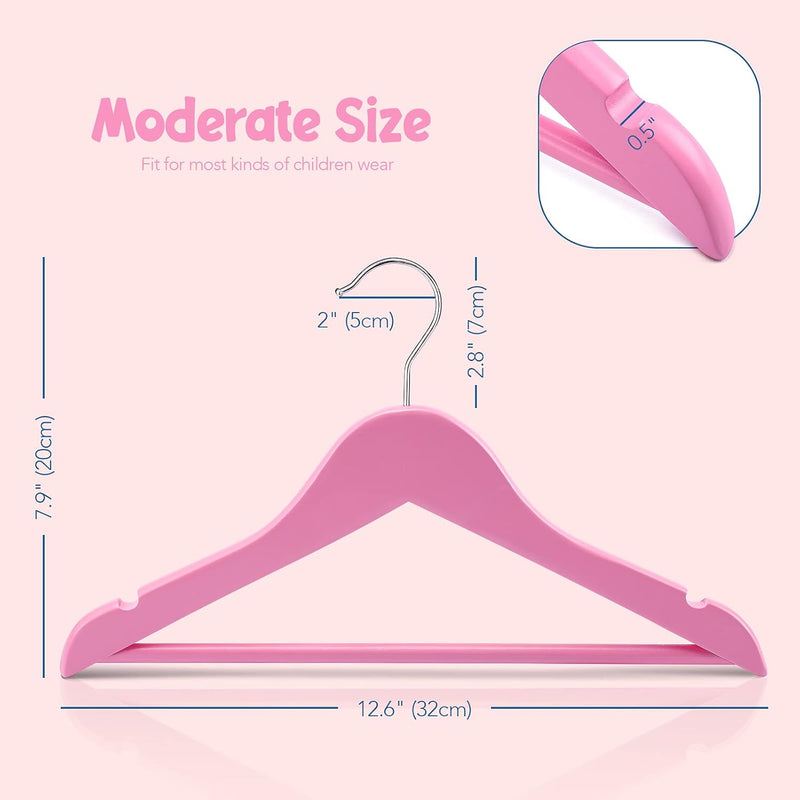 CozyMood Wooden Childrens Hangers Kids Hangers (20 Pack) Wood Baby Hangers Nursery Hangers, 360° Swivel Hook Non Slip Coat Hanger for Coats, Suits, Pants and Jackets (Pink)
