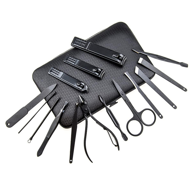 KASTWAVE Professional Pedicure Manicure Set, Stainless Steel Nail Care Tool with Cuticle Nail Cutter, Nail Scissors for Men and Women, Travel-Friendly with Exquisite Black Leather Box