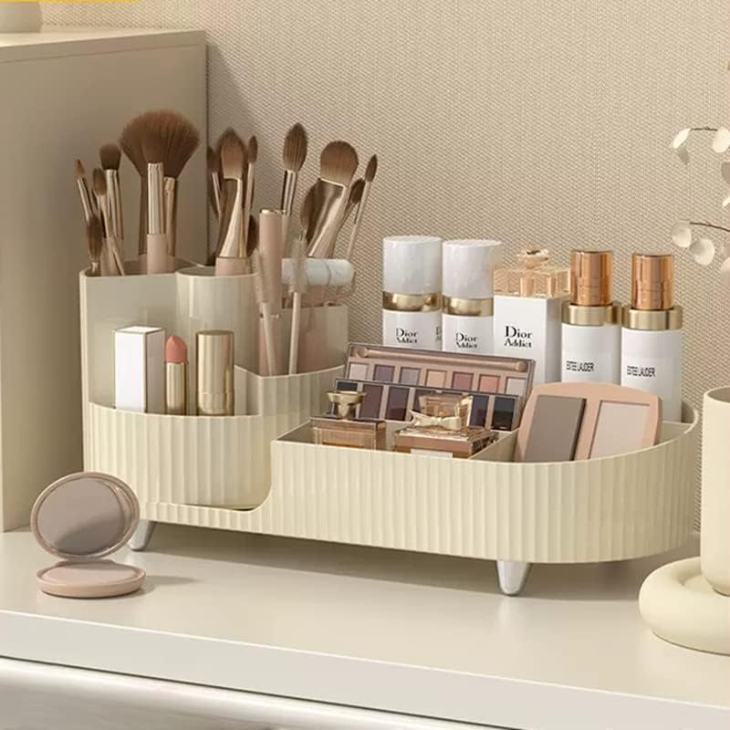 BIOPLJ 360 Rotating Makeup Organizer, New Large Capacity Cosmetic Display Case, Rotating Makeup Organizer Spinning for Vanity, Cosmetics organizer for Storage Makeup Brush Holder, Lipstick (white)
