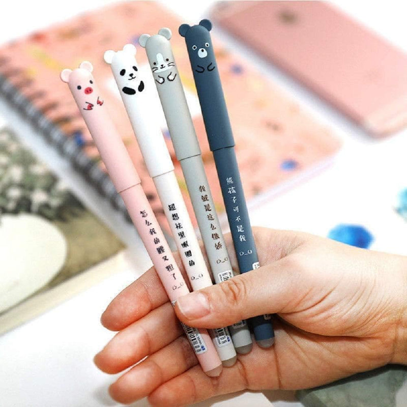 8pcs Erasable Cute Kawaii Pens Cartoon Animal Cat Pig Bear Panda Erasable Gel Pen Student Pens Ballpoint Pens For Bullet Journaling Note Kids Gift School Stationery Office Supplies (Black+Blue Ink)