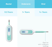 3-In-1 True Temp Digital Thermometer For Fevers, Babies & Kids (Rectal, Underarm + Oral), 2 Piece Set
