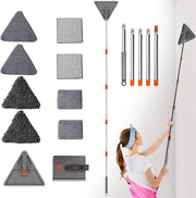 200cm Wall Cleaner Mop with Long Handle, 3-in-1 Adjustable Baseboard Cleaning Mop Sweeper, Triangle Ceiling Cleaning Tool Duster with Extendable Pole 2 Heads 8 Reusable Pads Squeegee for Window Floor